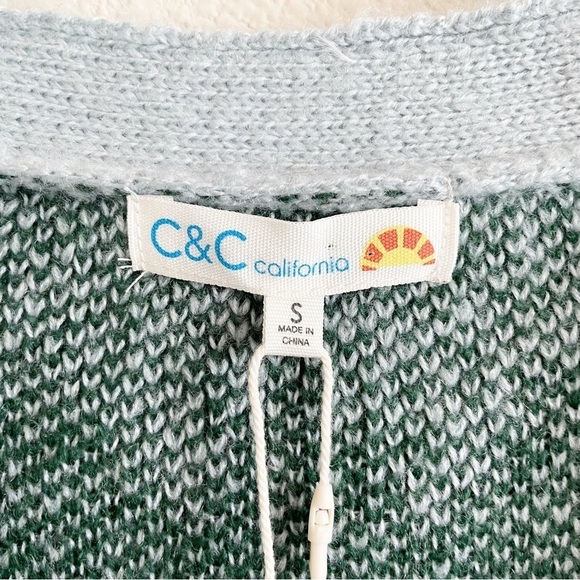 New C&C CALIFORNIA Aztec Print Oversized Cropped Cardigan V Neck Blue Sweater S - Picture 11 of 13